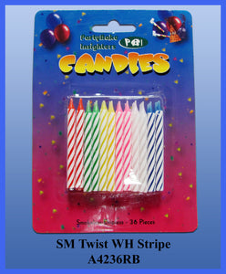 36PC Rb Twist Stripe Candles