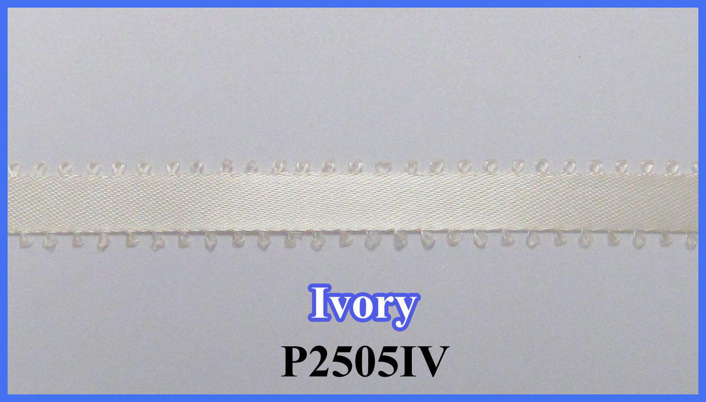 3/8" Picot Ribbon-Ivory-20 Yd